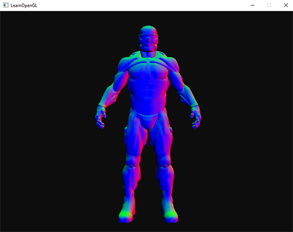 Obraz modelu 3D z jego wektorami normalnymi wyświetlanymi jako wyjście Fragment Shadera w OpenGL w celu debugowania