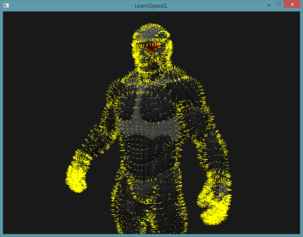 Obraz modułu cieniującego geometrii wyświetlający wektory normalne w OpenGL