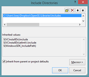 Obraz konfiguracji Visual Studio Include Directories